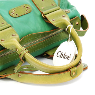 Chloe Green Leather Boston Tote Bag