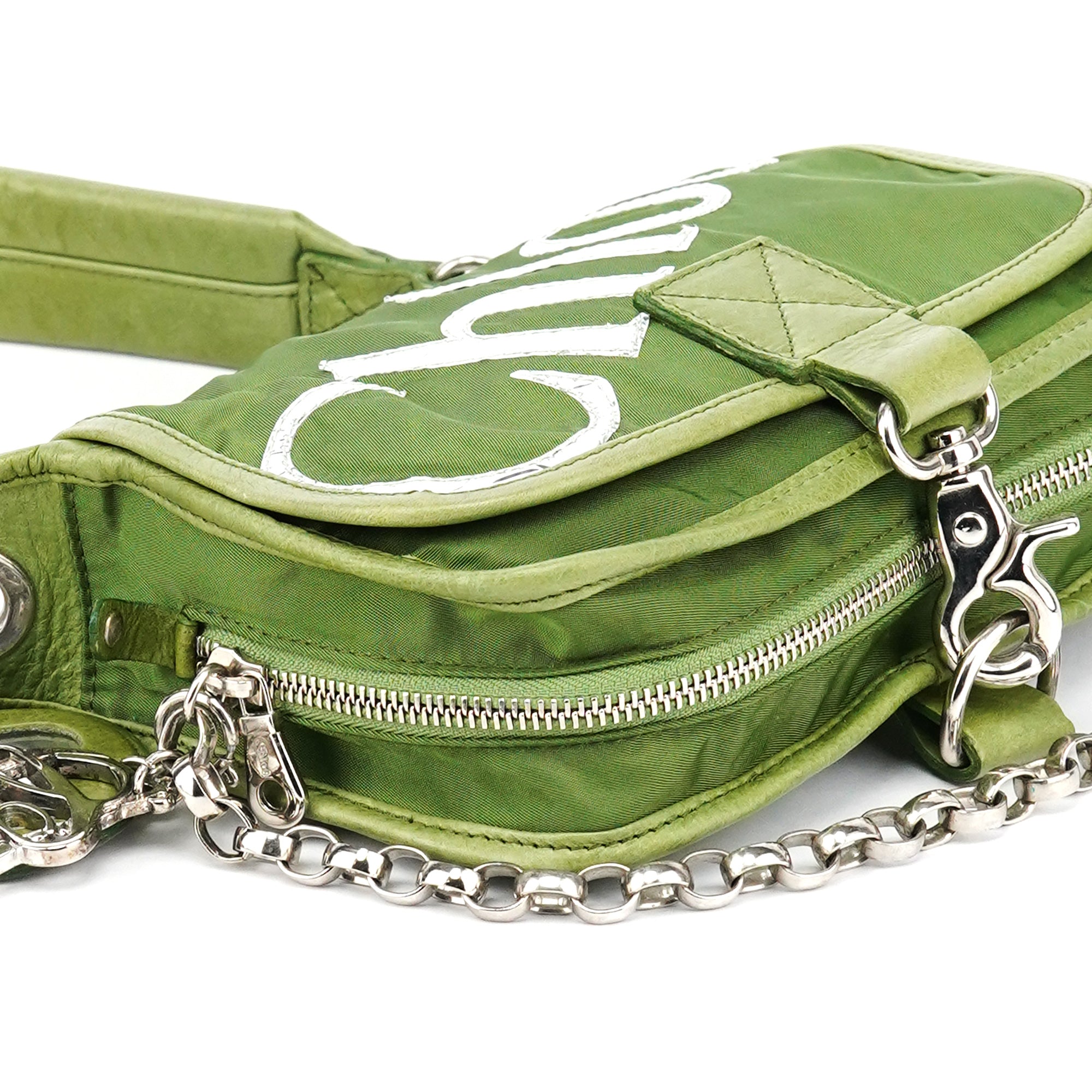 Chloe Green Nylon Logo Flap Shoulder Bag