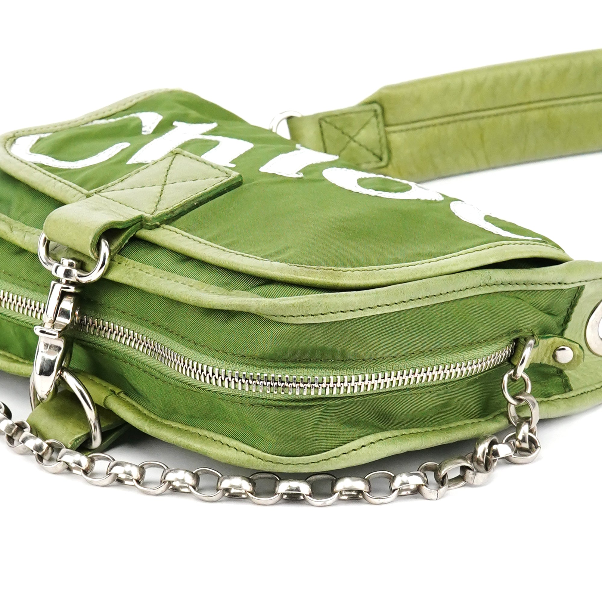 Chloe Green Nylon Logo Flap Shoulder Bag