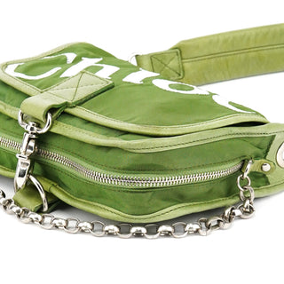 Chloe Green Nylon Logo Flap Shoulder Bag