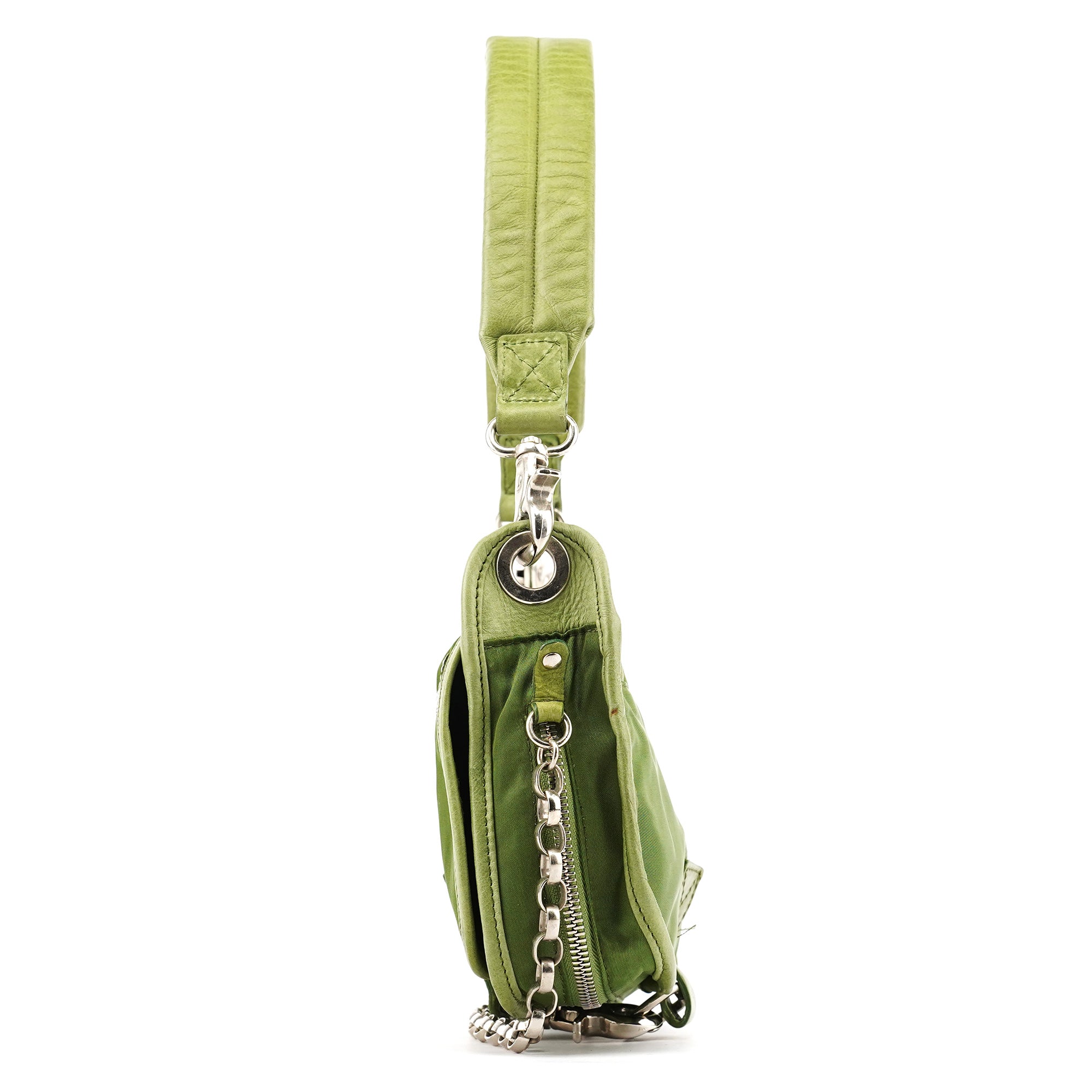 Chloe Green Nylon Logo Flap Shoulder Bag