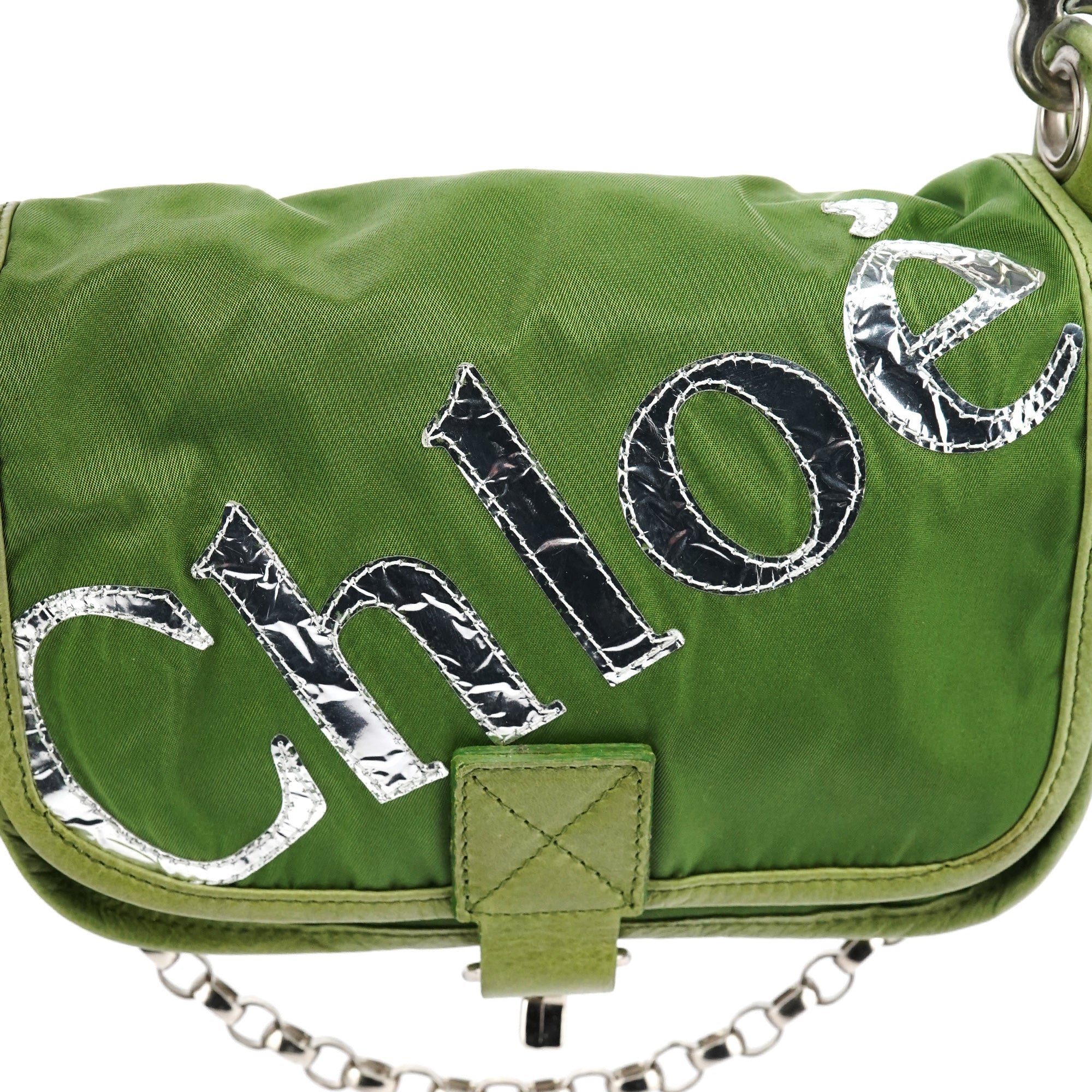 Chloe Green Nylon Logo Flap Shoulder Bag