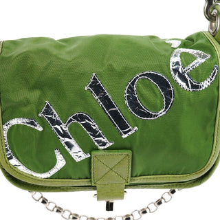 Chloe Green Nylon Logo Flap Shoulder Bag