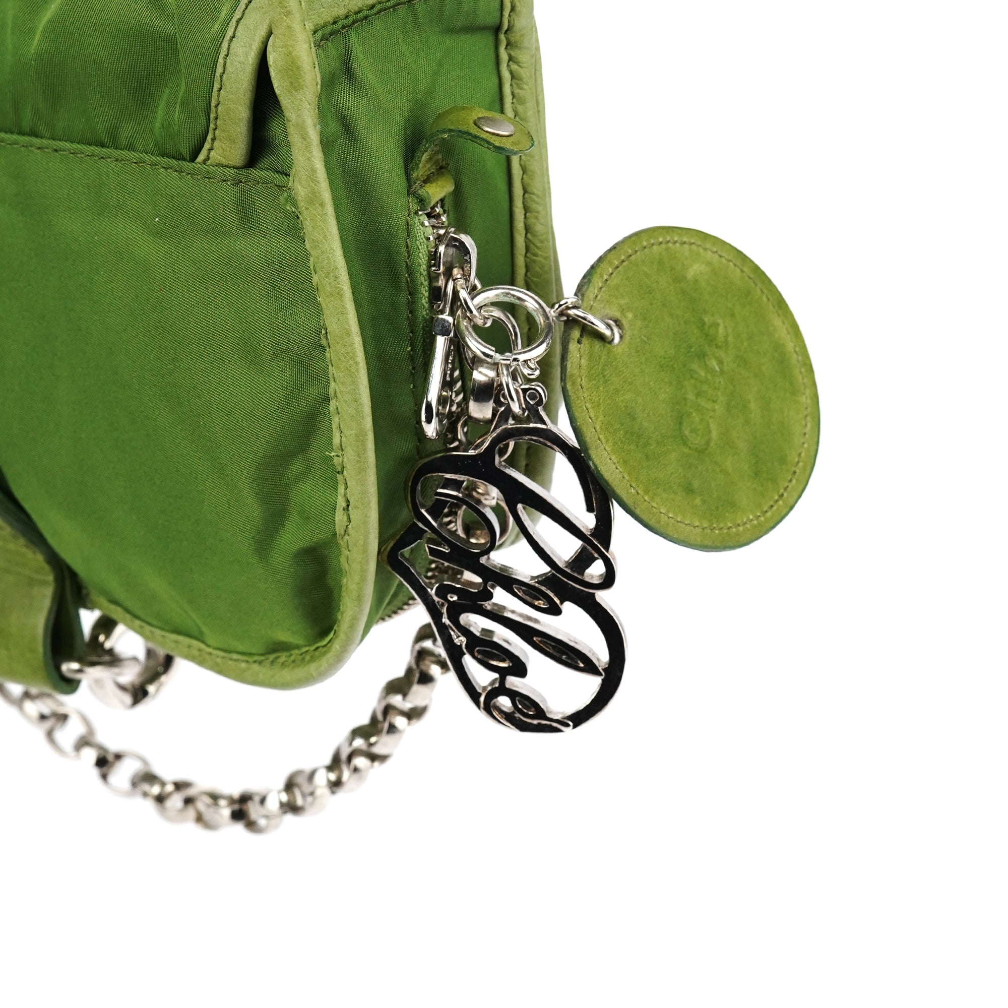 Chloe Green Nylon Logo Flap Shoulder Bag
