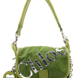 Chloe Green Nylon Logo Flap Shoulder Bag