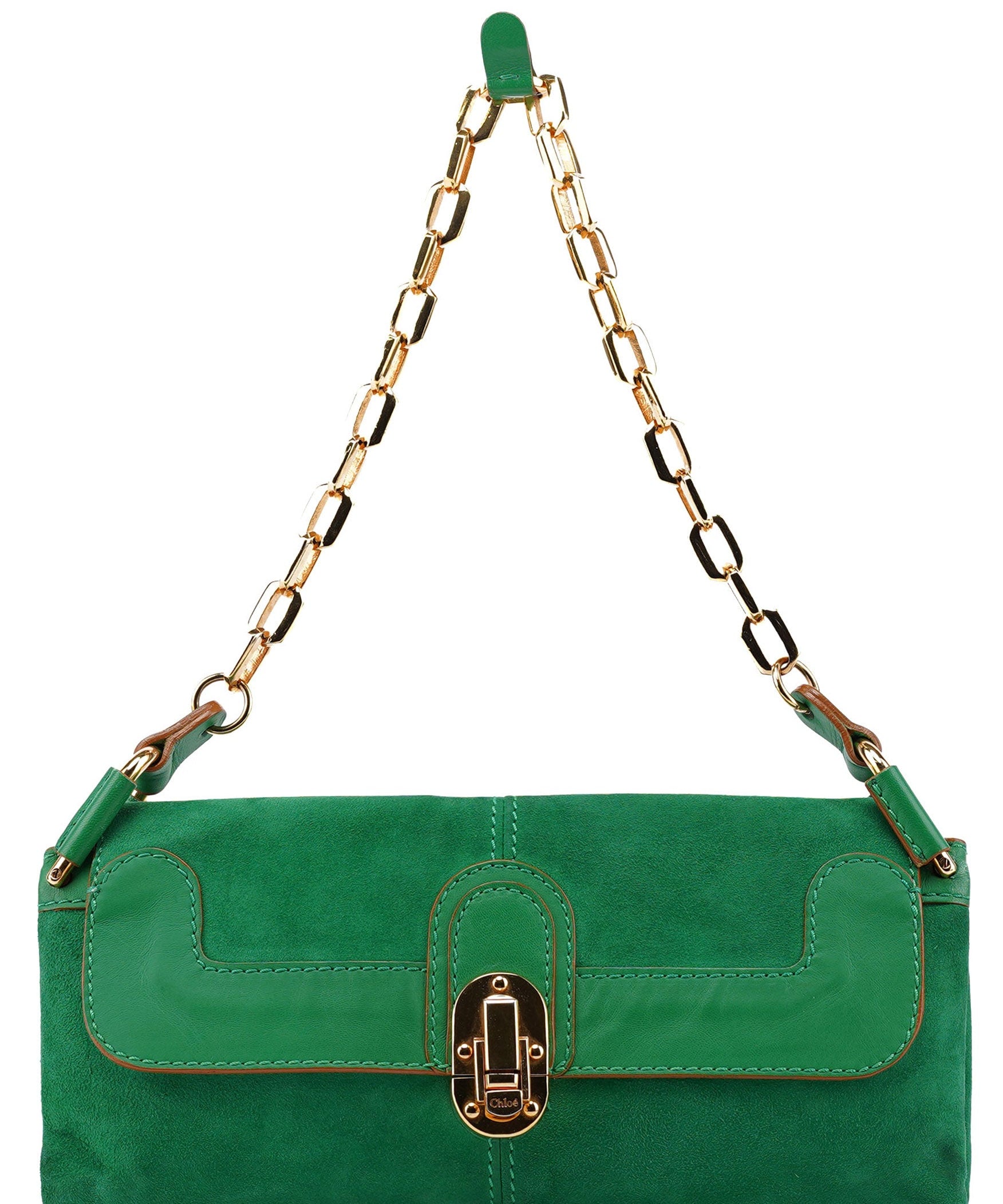 Chloé Green Suede Chain Shoulder Bag