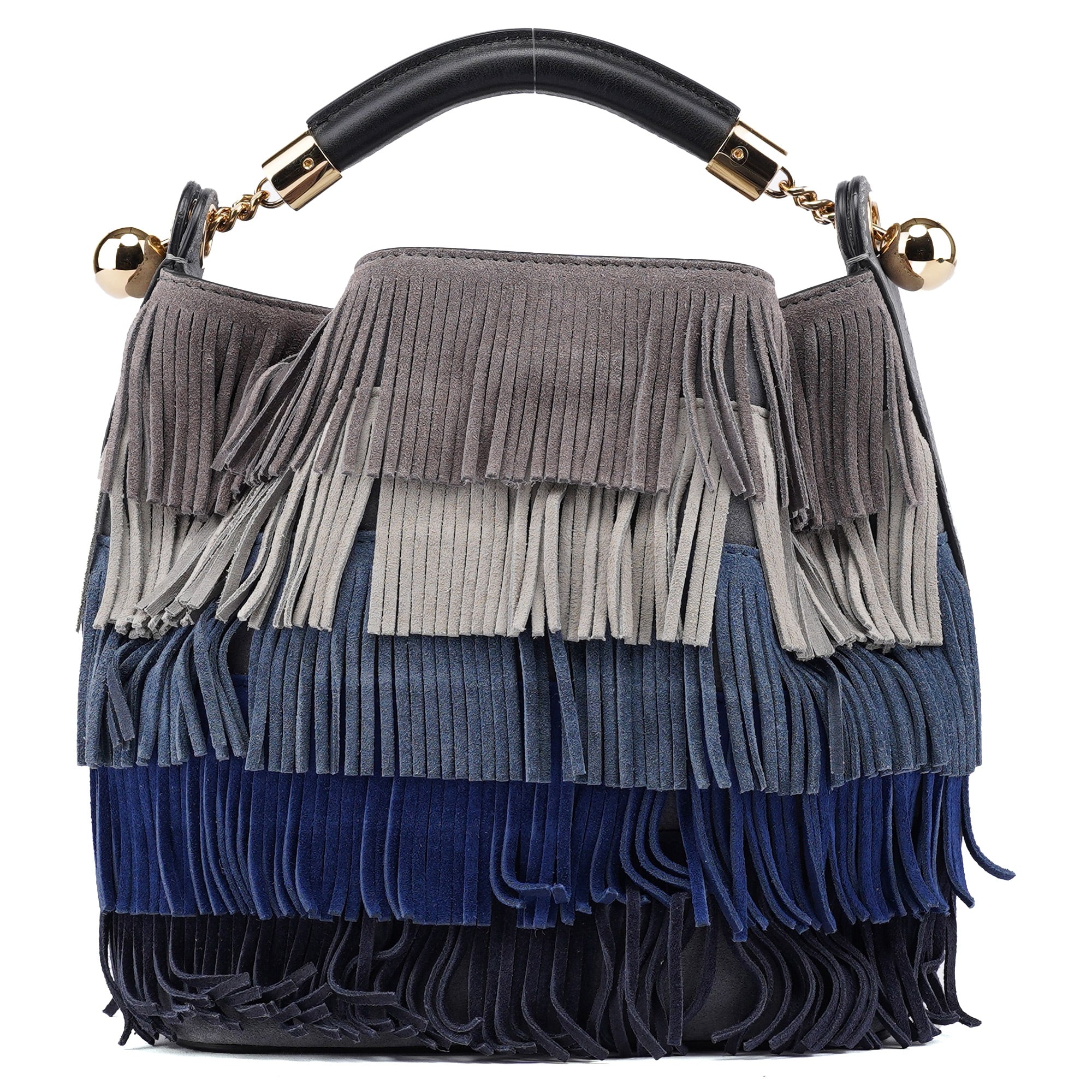 Chloé Grey Blue Suede Fringe 2-Way Bag