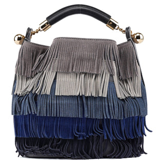 Chloé Grey Blue Suede Fringe 2-Way Bag