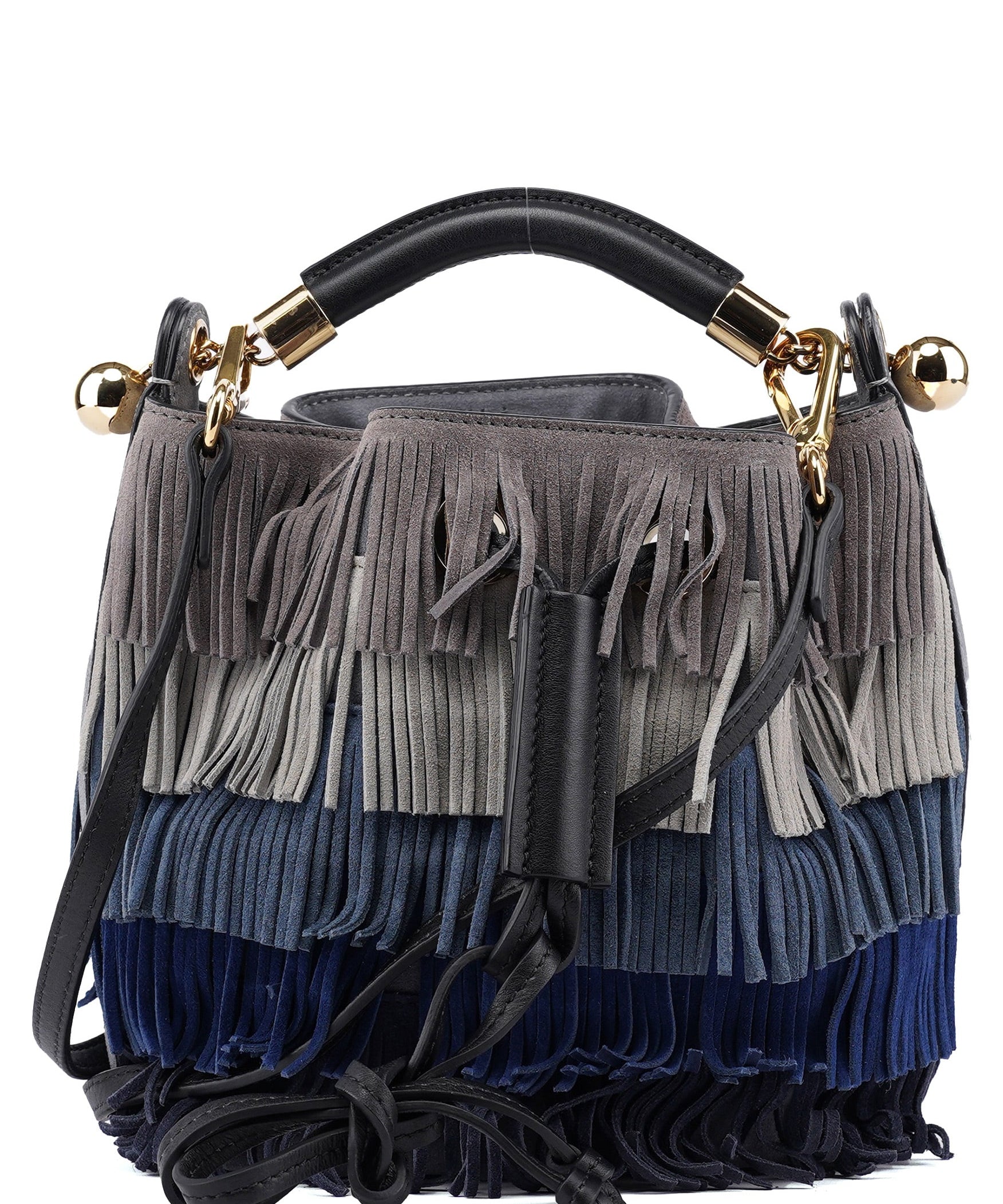 Chloé Grey Blue Suede Fringe 2-Way Bag