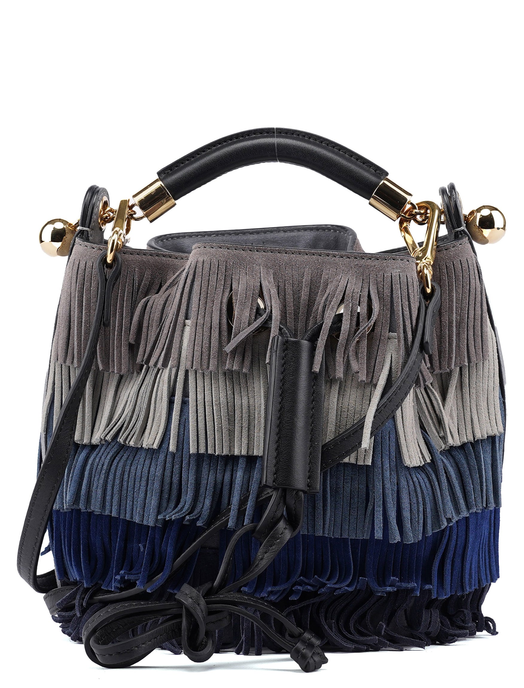 Chloé Grey Blue Suede Fringe 2-Way Bag