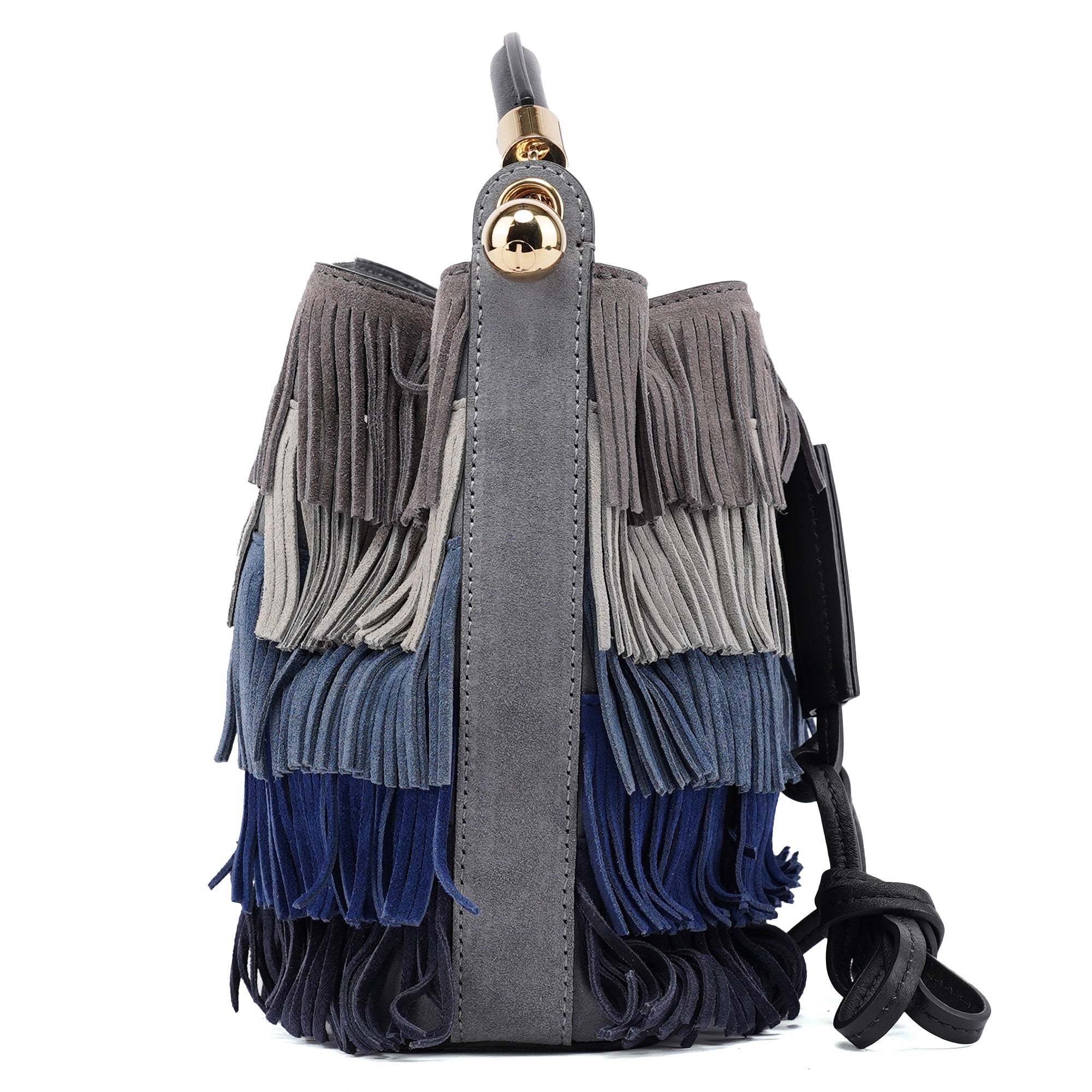 Chloé Grey Blue Suede Fringe 2-Way Bag