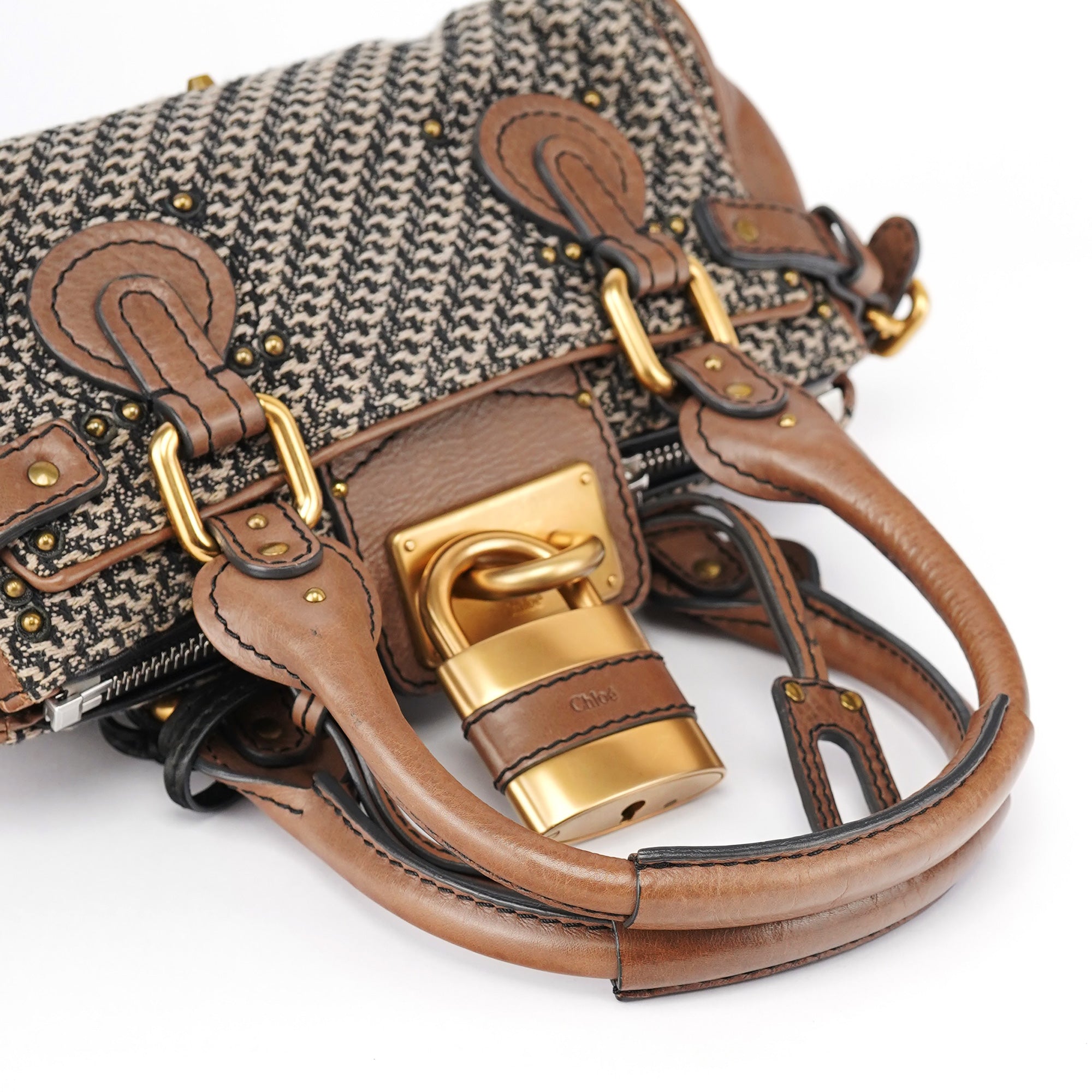 Chloé Grey Brown Tweed Paddington Shoulder Bag