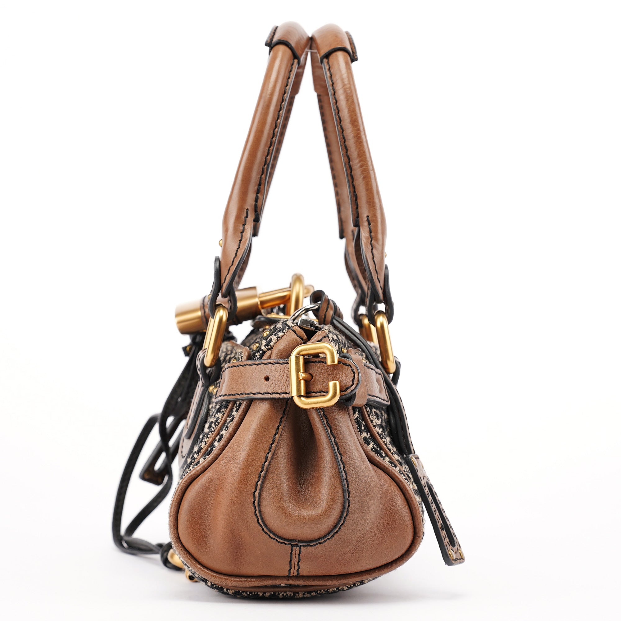 Chloé Grey Brown Tweed Paddington Shoulder Bag