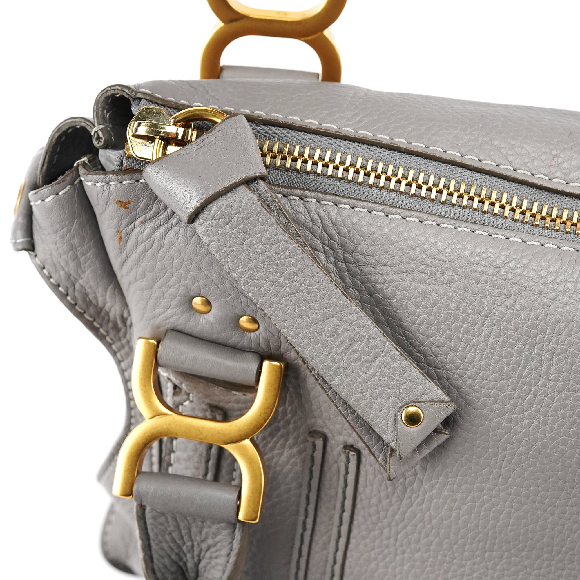 Chloé Sac deux portés Marcie en cuir gris