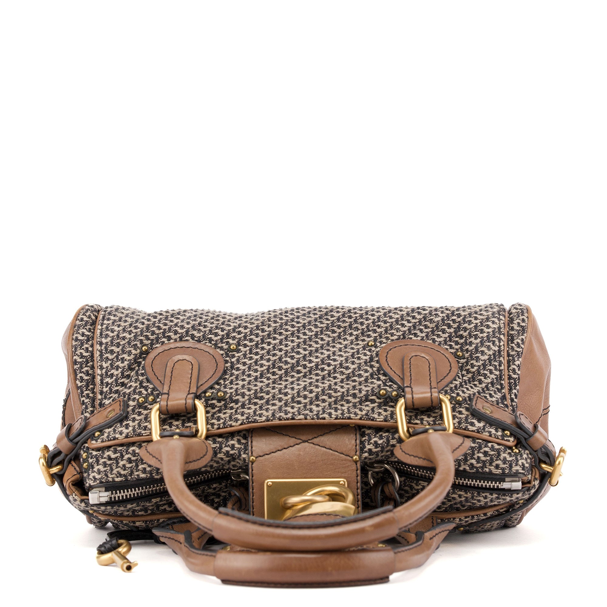 Chloé Grey Tan Tweed Paddington Shoulder Bag