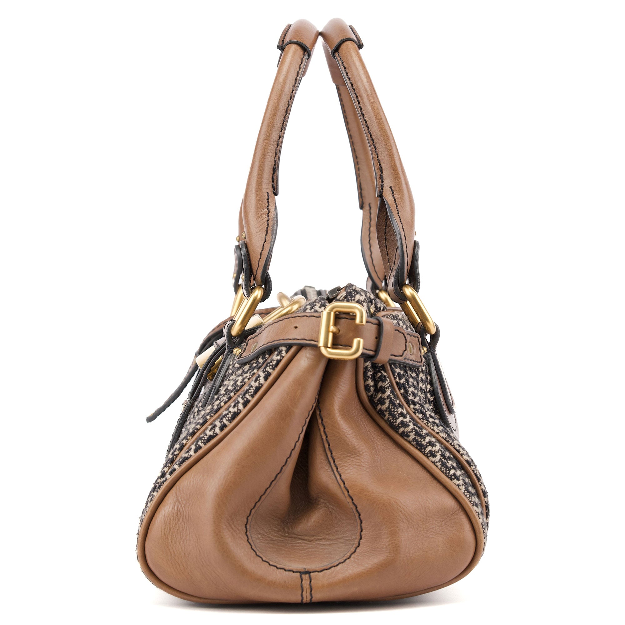 Chloé Grey Tan Tweed Paddington Shoulder Bag