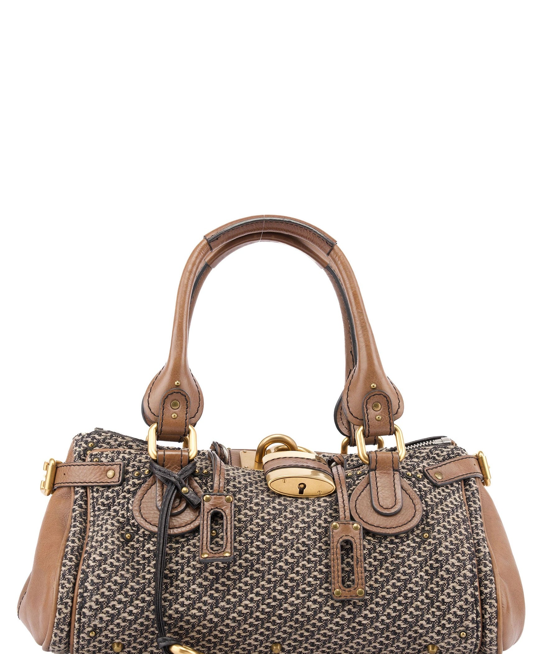 Chloé Grey Tan Tweed Paddington Shoulder Bag