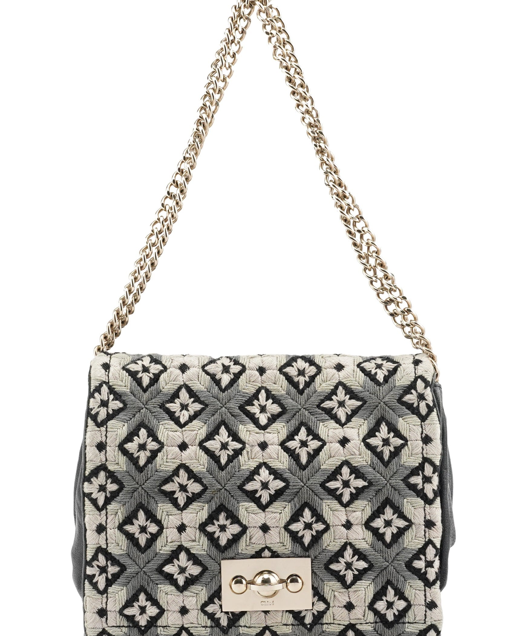 Chloe Grey Wool Knit Chain Shoulder Bag