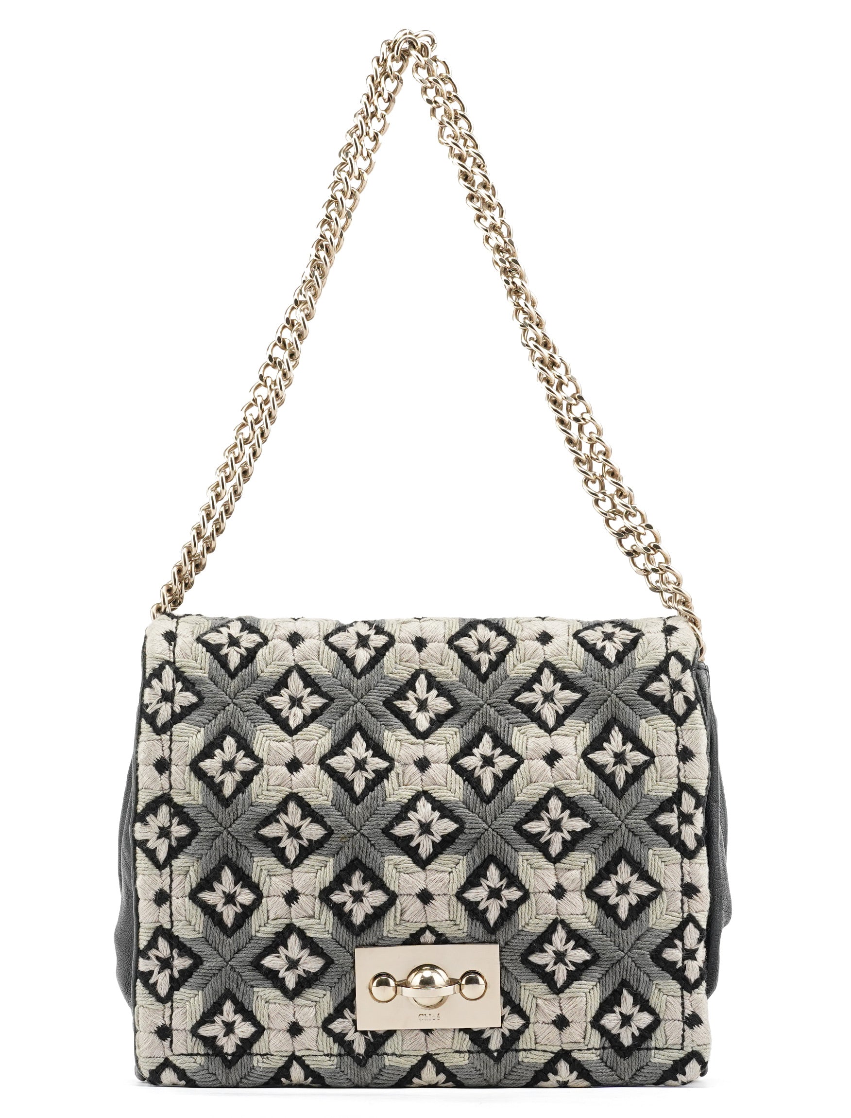 Chloe Grey Wool Knit Chain Shoulder Bag