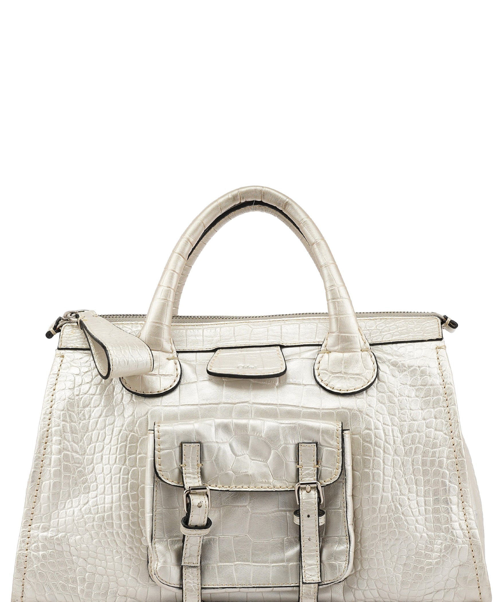 Chloé Ivory Croc Embossed Leather Edith Bag