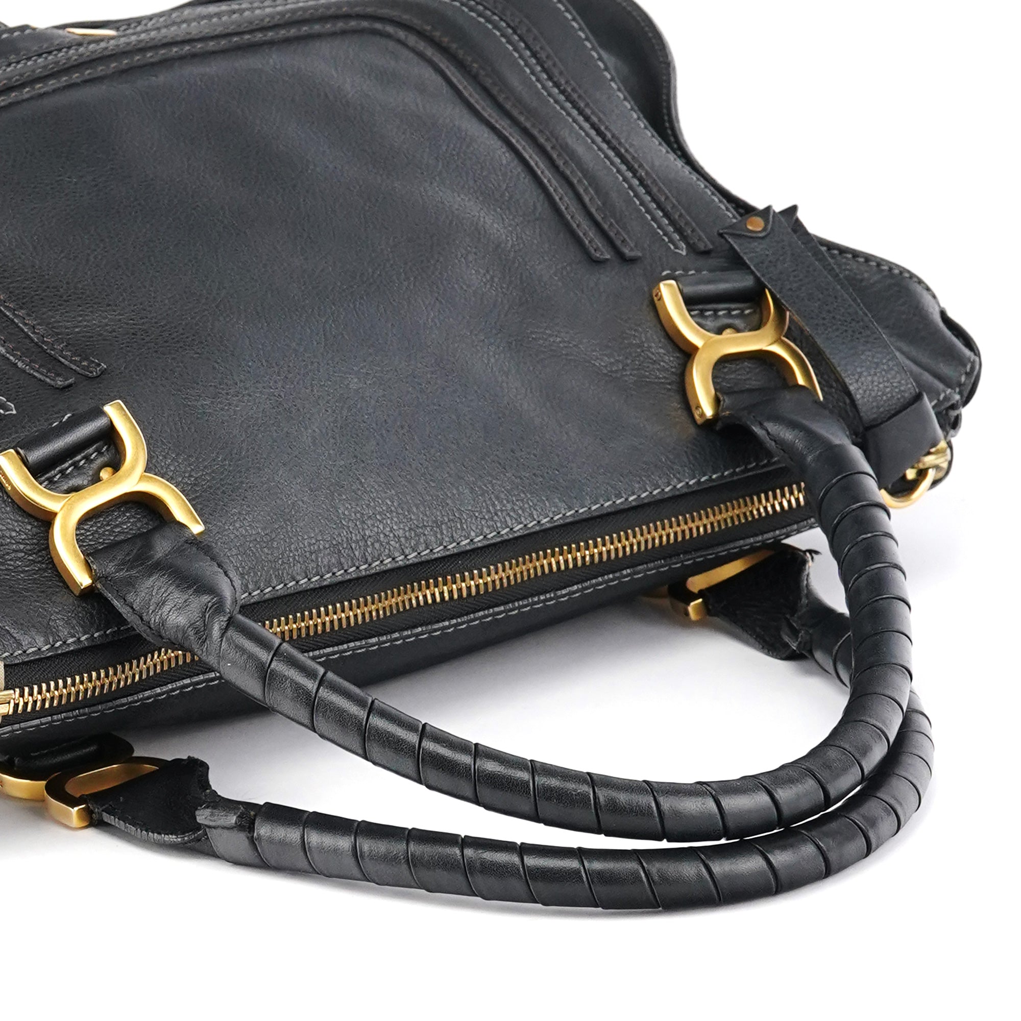 Chloe Large Black Leather Marcie Shoulder Bag