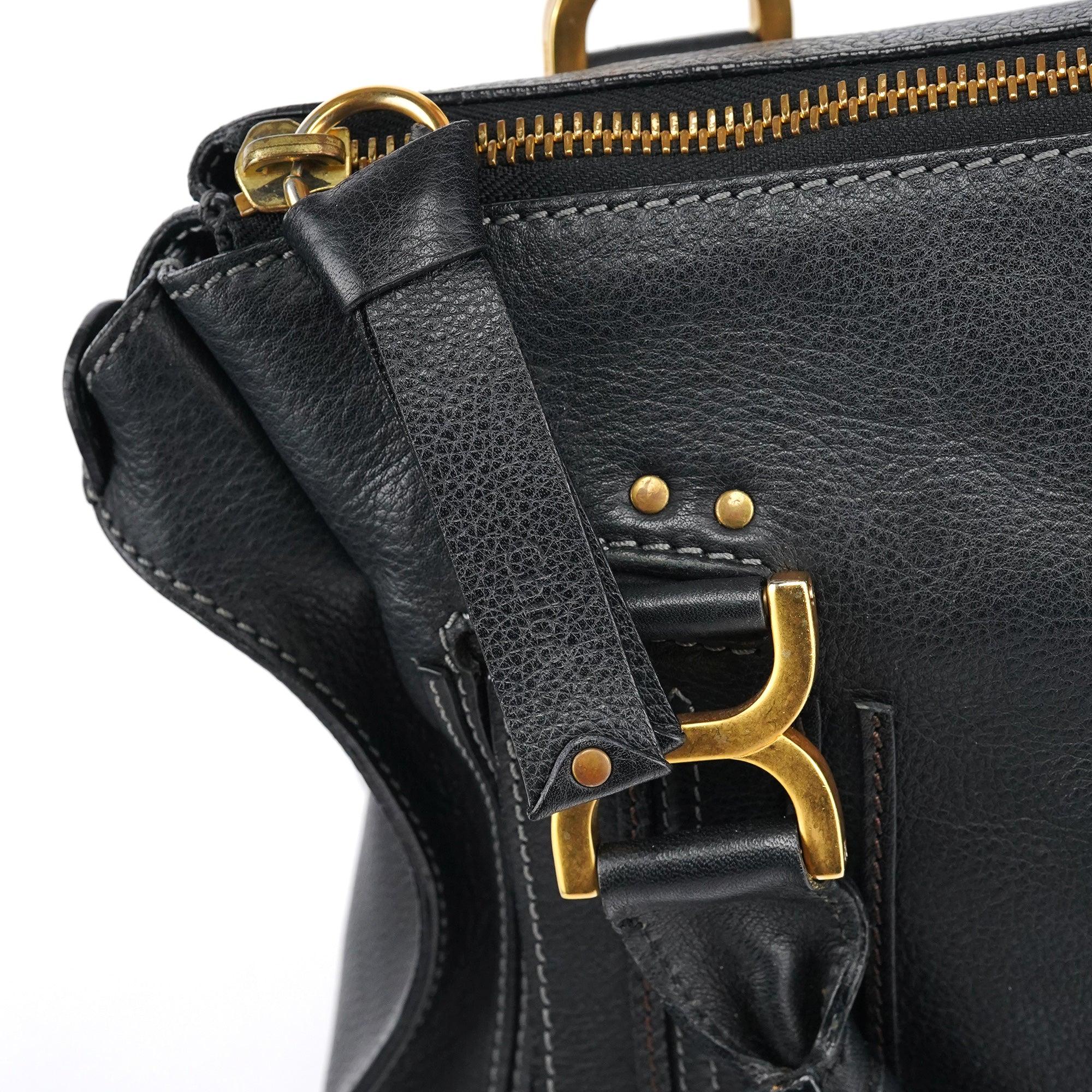 Chloe Large Black Leather Marcie Shoulder Bag