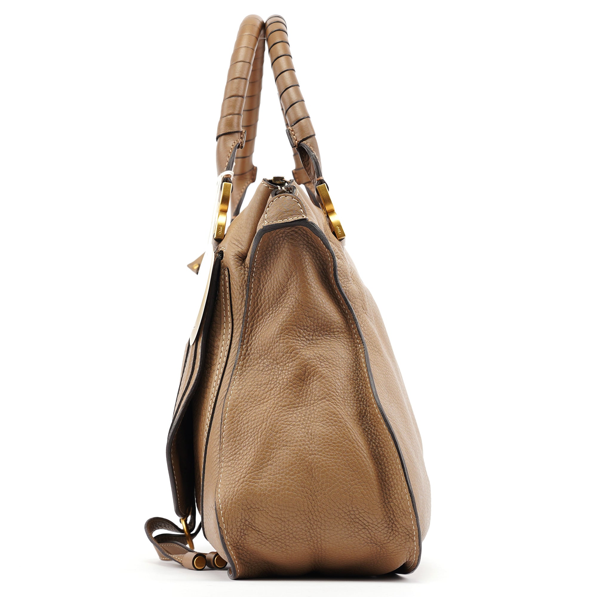 Chloé Große Marcie Schultertasche aus hellbraunem Leder