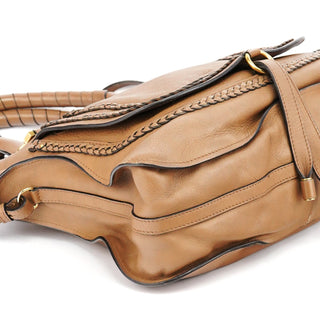 Chloe Light Brown Leather Marcie Intrecciato Shoulder Bag