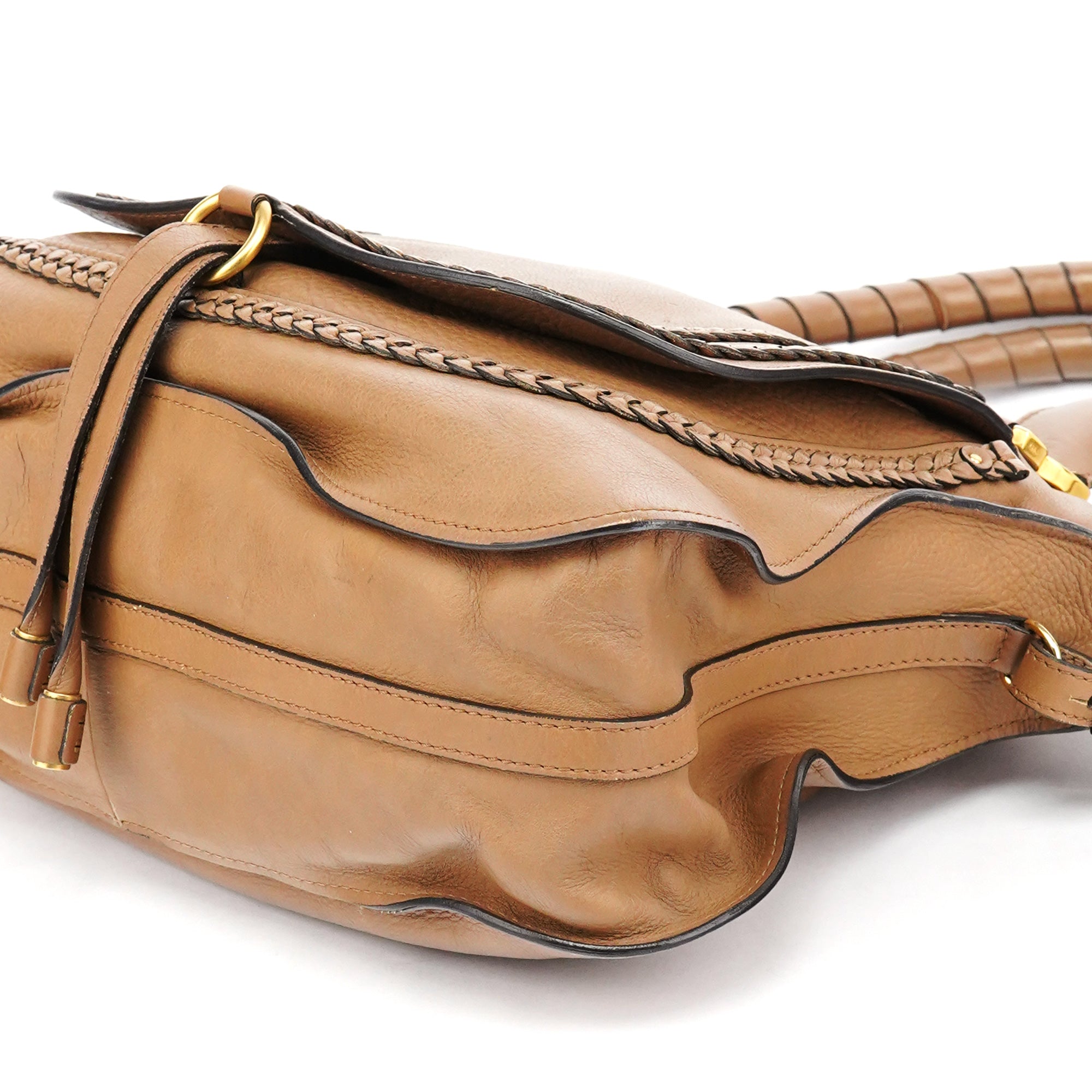 Chloe Light Brown Leather Marcie Intrecciato Shoulder Bag
