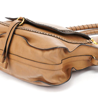 Chloe Light Brown Leather Marcie Intrecciato Shoulder Bag