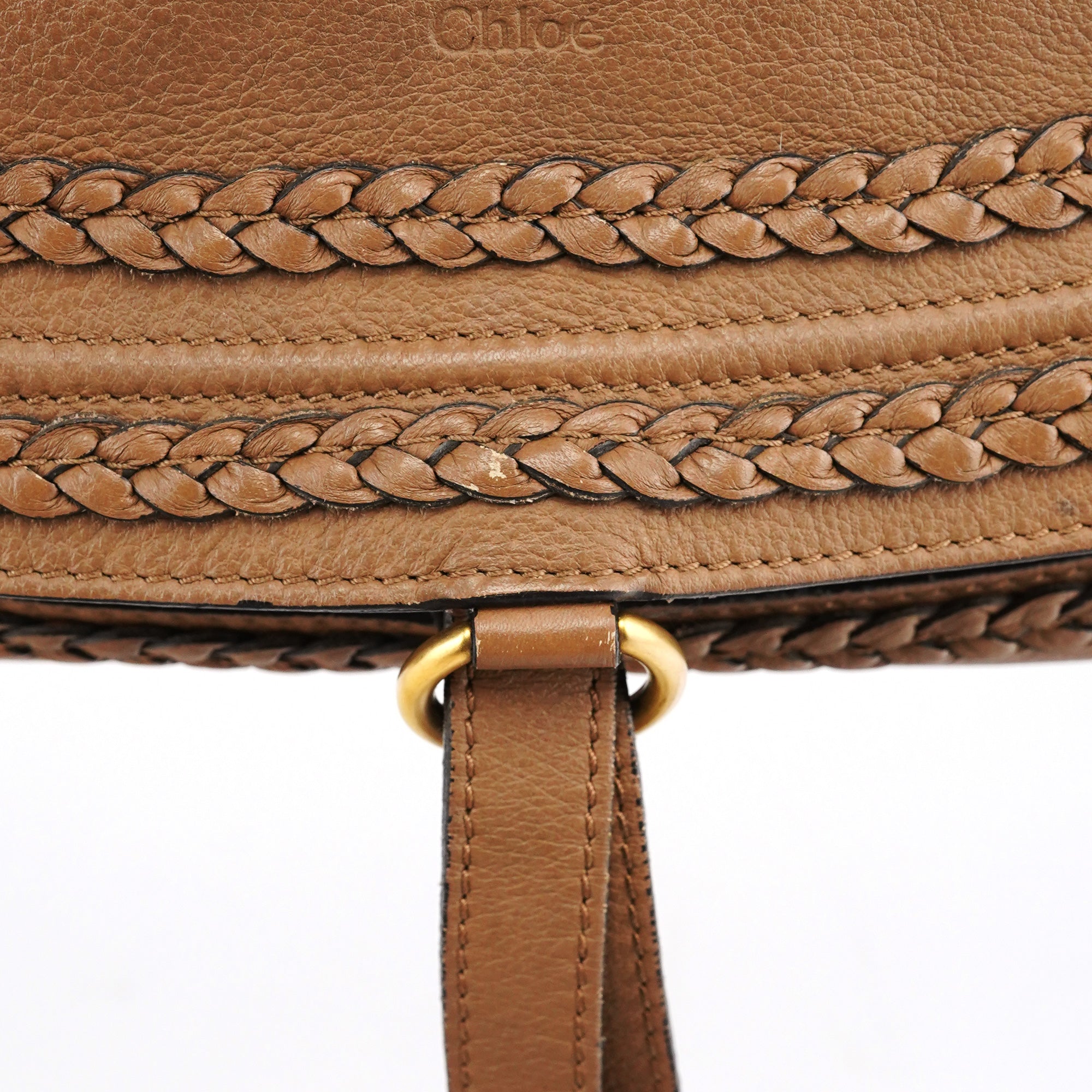 Chloe Light Brown Leather Marcie Intrecciato Shoulder Bag