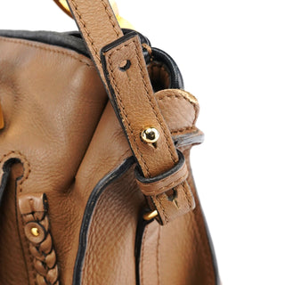 Chloe Light Brown Leather Marcie Intrecciato Shoulder Bag