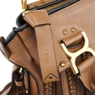 Chloe Light Brown Leather Marcie Intrecciato Shoulder Bag