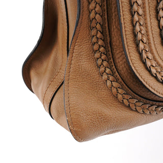 Chloe Light Brown Leather Marcie Intrecciato Shoulder Bag