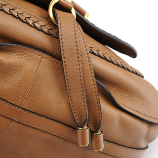 Chloe Light Brown Leather Marcie Intrecciato Shoulder Bag