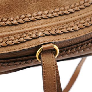 Chloe Light Brown Leather Marcie Intrecciato Shoulder Bag