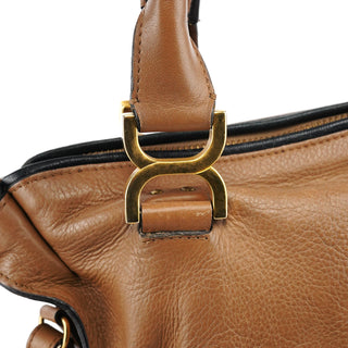 Chloe Light Brown Leather Marcie Intrecciato Shoulder Bag