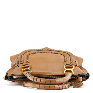 Chloe Light Brown Leather Marcie Intrecciato Shoulder Bag