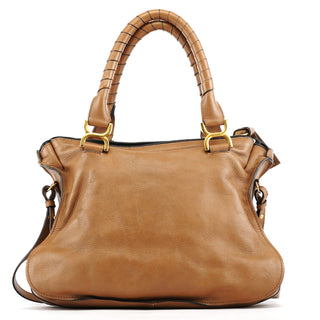 Chloe Light Brown Leather Marcie Intrecciato Shoulder Bag