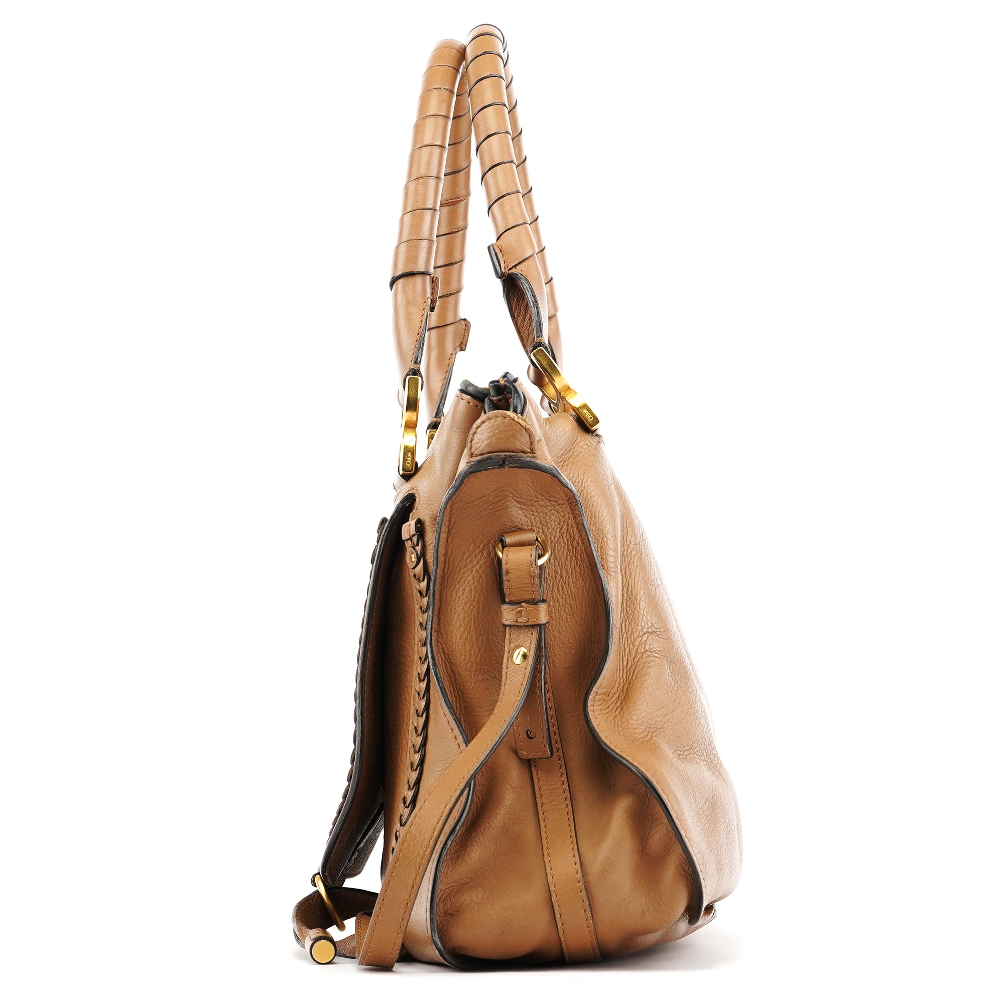 Chloe Light Brown Leather Marcie Intrecciato Shoulder Bag