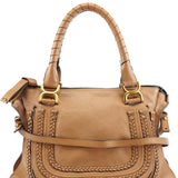Chloe Light Brown Leather Marcie Intrecciato Shoulder Bag