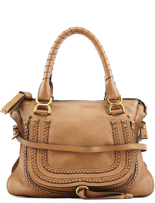 Chloe Light Brown Leather Marcie Intrecciato Shoulder Bag