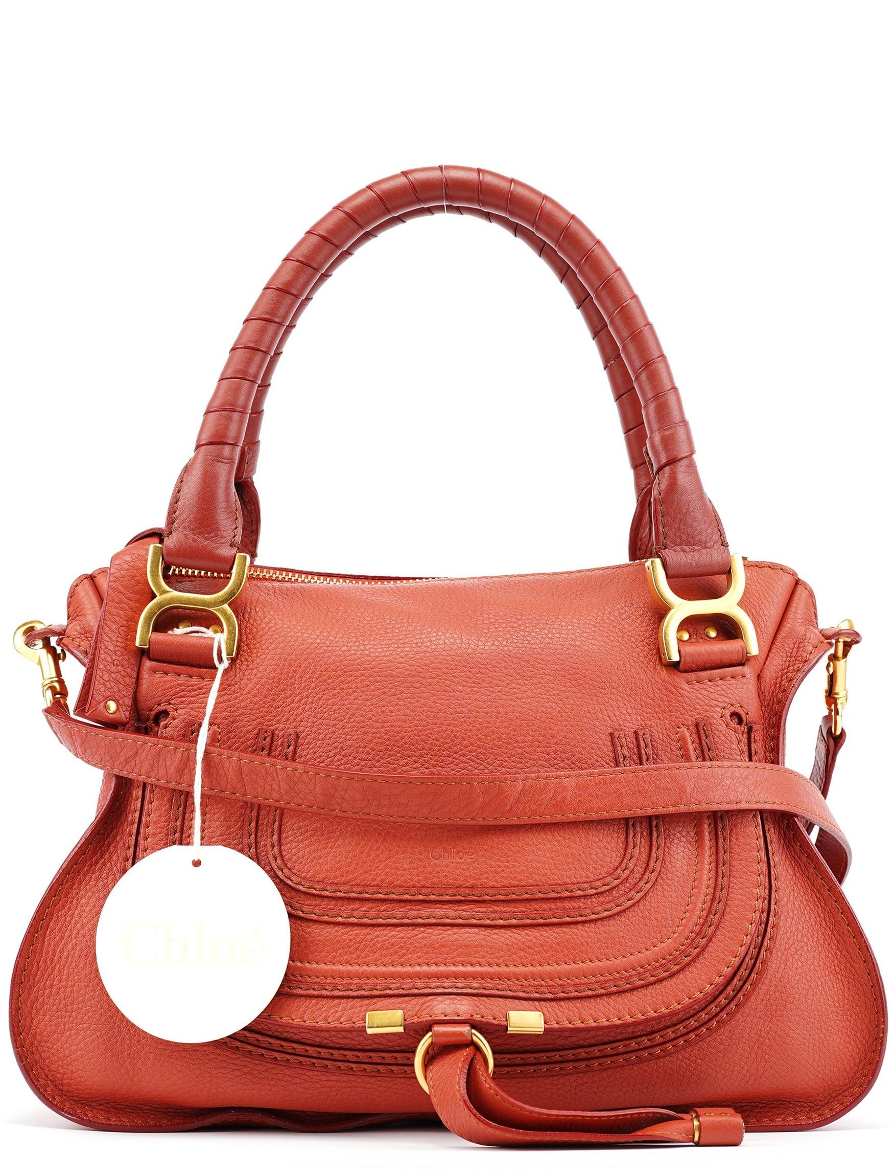 Chloé Marcie 2-Way Tasche aus ahornrotem Leder