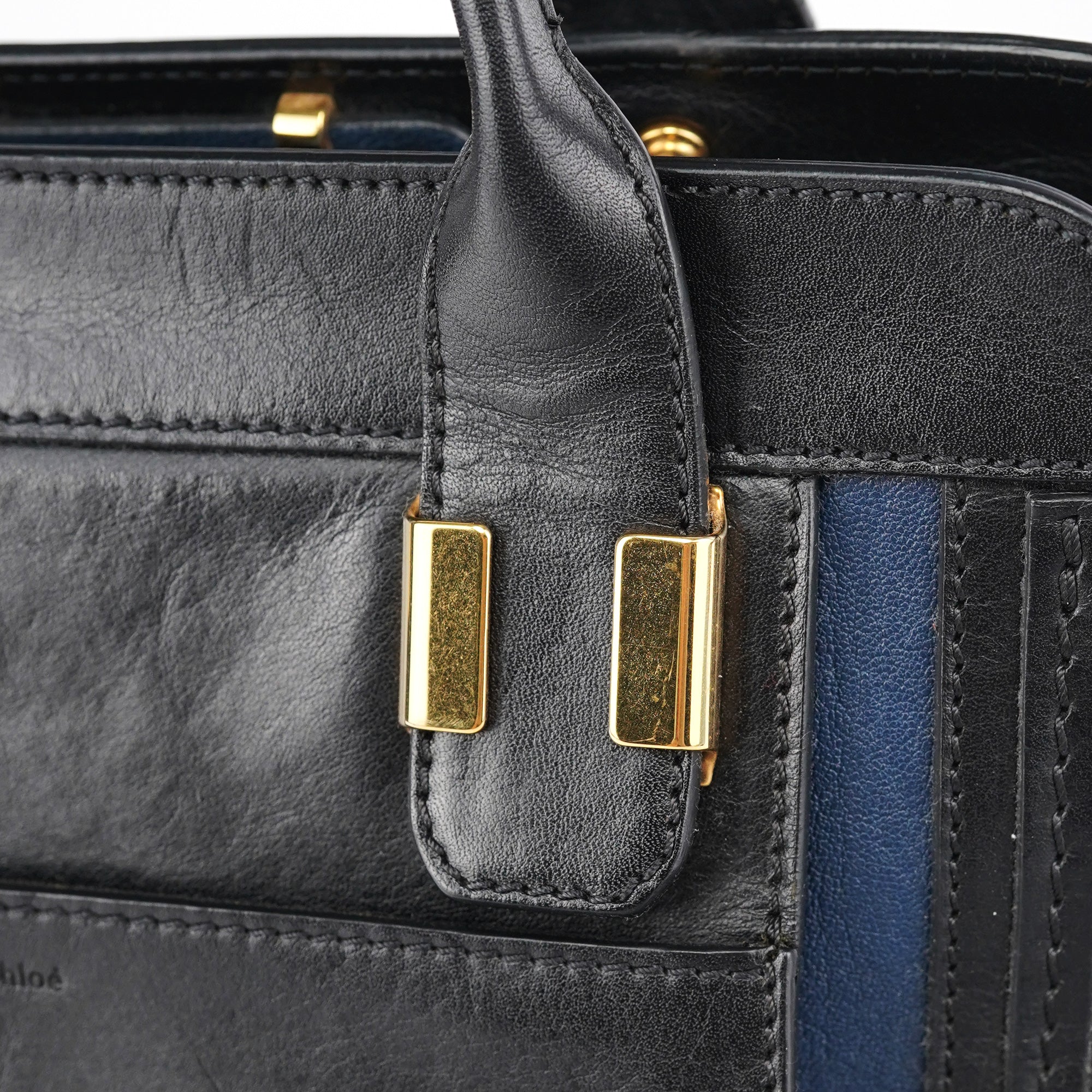 Chloé Navy Black Leather Tote Bag