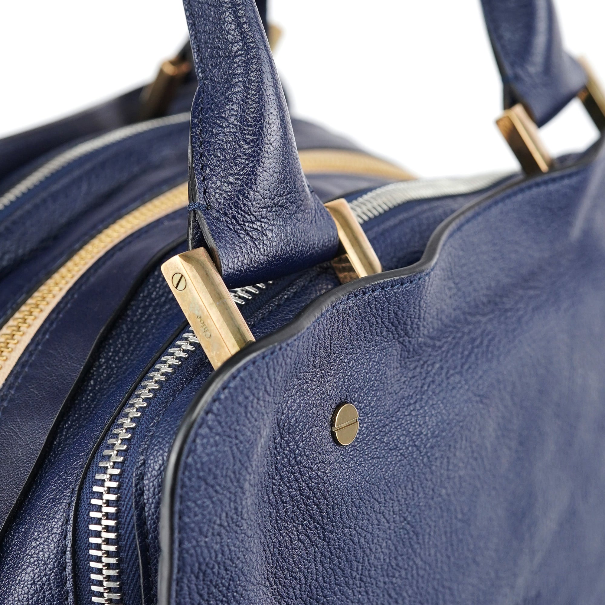 Chloé Navy Blue Lambskin Leather Tote Bag
