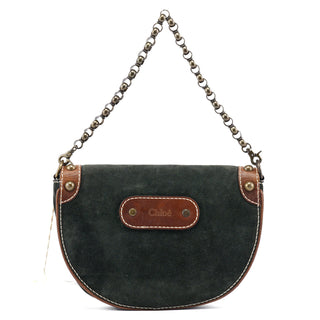 Chloé Navy Brown Suede Chain Shoulder Bag