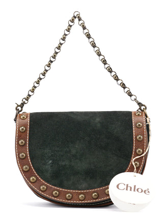 Chloé Navy Brown Suede Chain Shoulder Bag