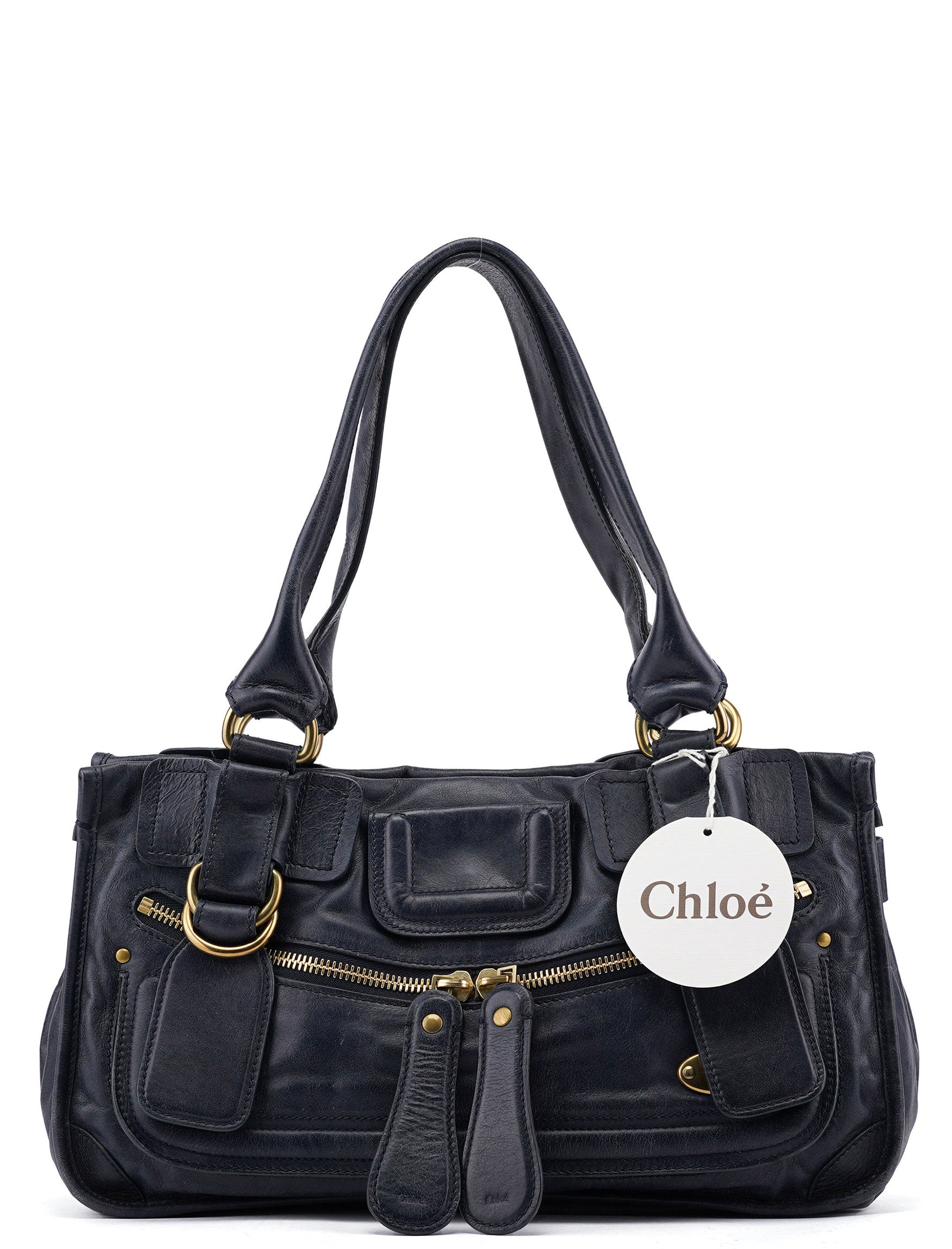 Chloe Navy Calfskin Bay Tote Bag