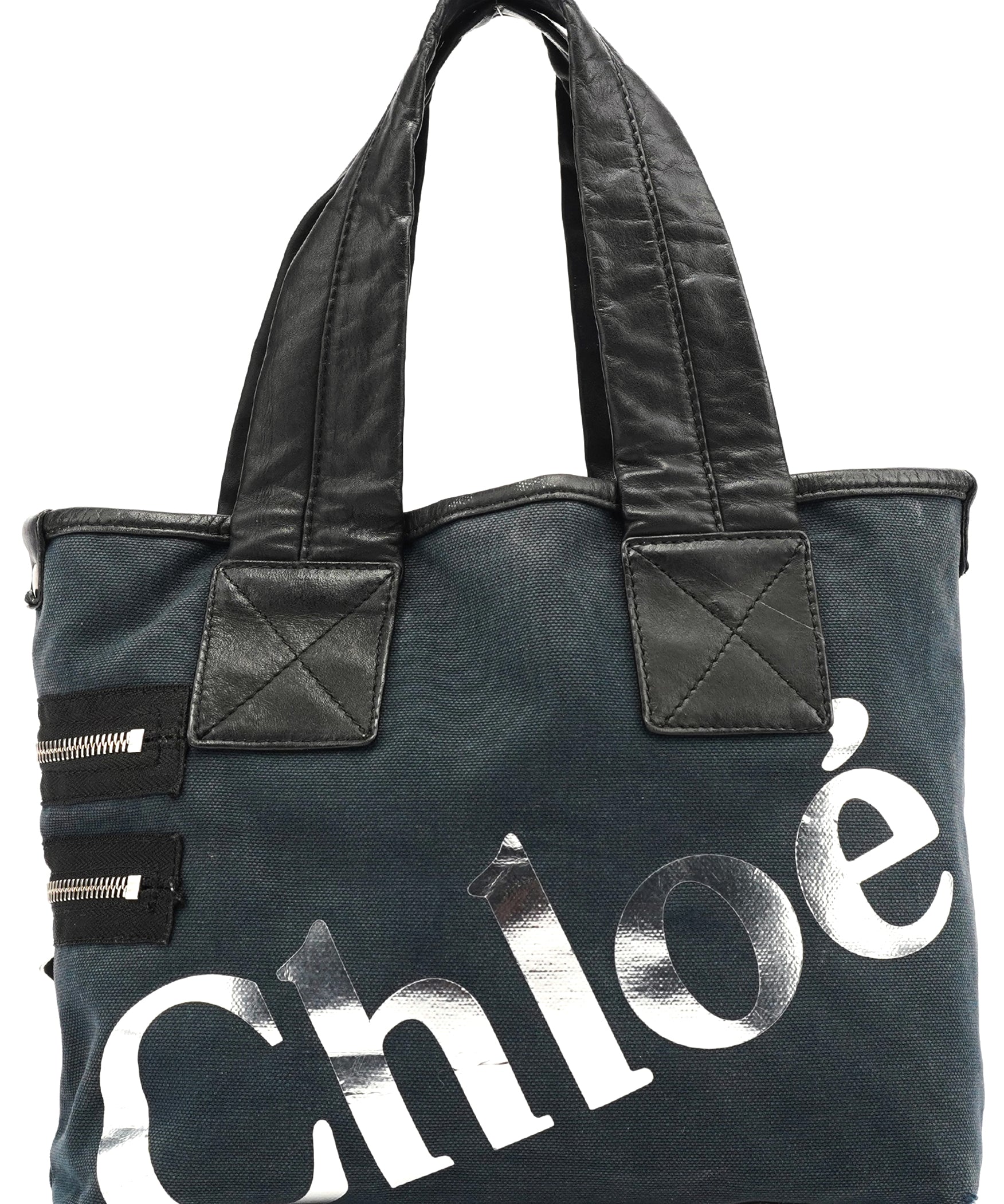 Chloé Navy Canvas Silver Logo Tote Bag
