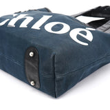 Chloé Navy Canvas Silver Logo Tote Bag